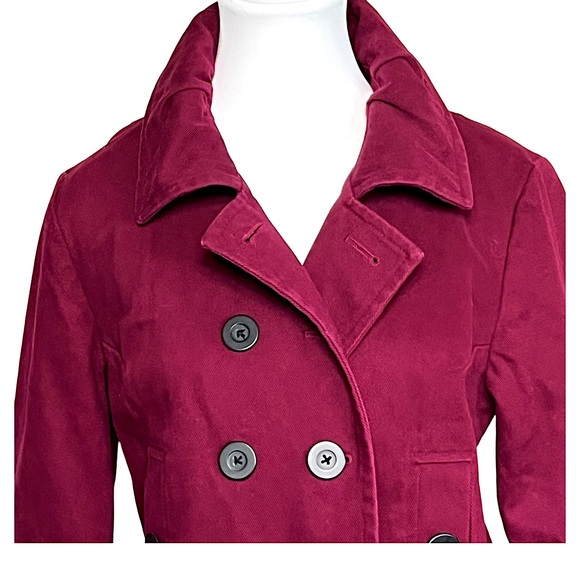 MIX IT Cropped Cotton Double Breasted Jacket Burgundy Size M Women’s EUC - Picture 4 of 9